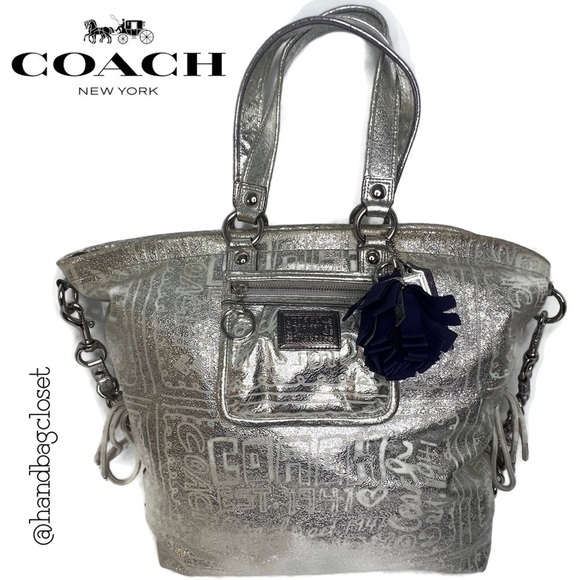 Coach Poppy Silver Spotlight Limited Edition Story Patch Leather Bag RARE 15899 - Picture 3 of 16